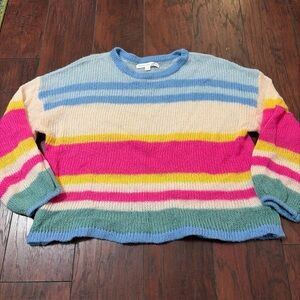 Striped Multicolor Crewneck Sweater - Pink, Blue, Yellow